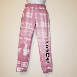 Bebe Girls Mauve White Elastic Waist Tie Dye Print Logo Jogger Pants Small (7/8)